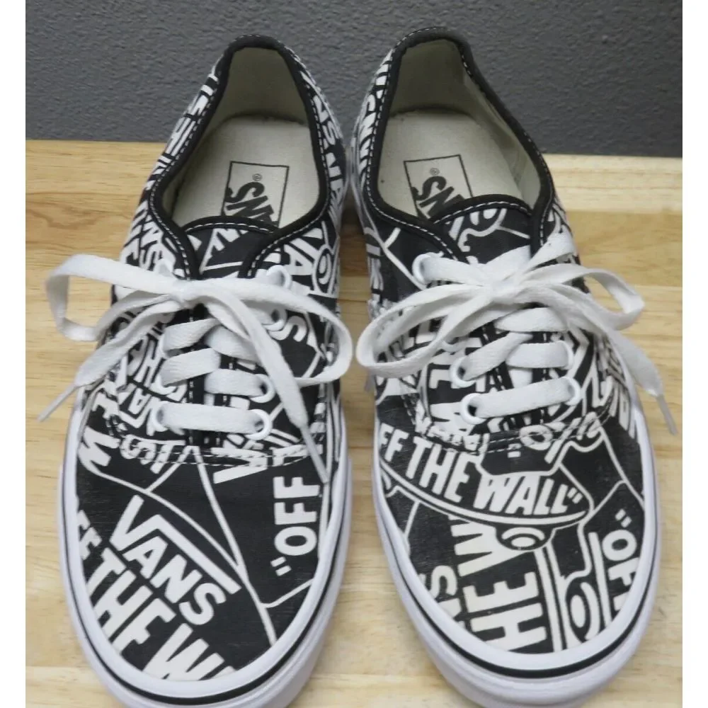 VANS Doheny OTW Repeat Black White Logo Print Low Top Sneakers Sz Men's 7 US EUC